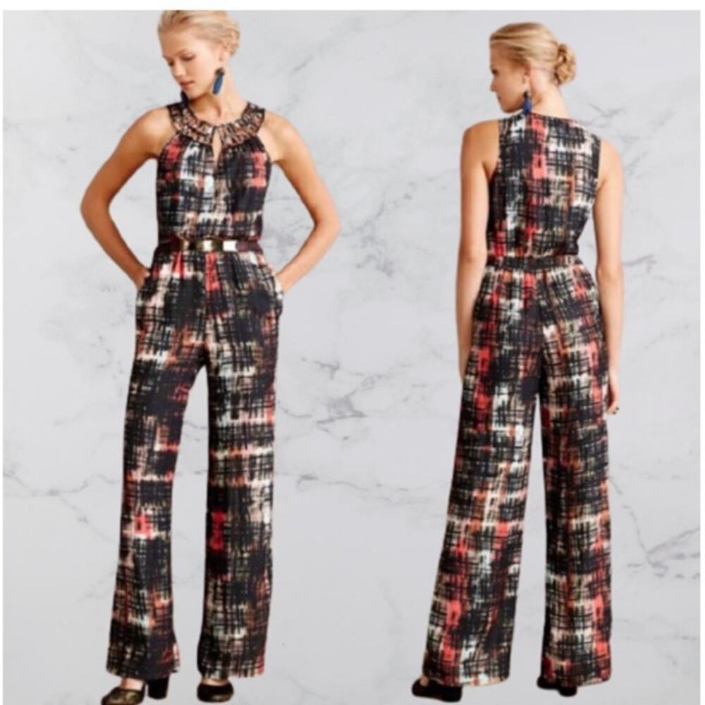 Elevenses Anthropologie | XS | Abstract‎ Wide Leg High Neck Jumpsuit retro mod